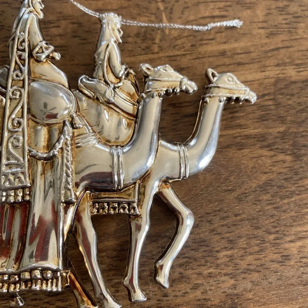 4 Vintage Christmas Ornaments Gold Tone Wise Men Camel Angel Manger Jesus